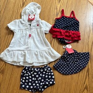 Carter's White and Navy Polka Dot Swim Set